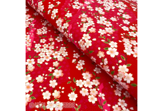 Papier japonais washi rouge fleurs